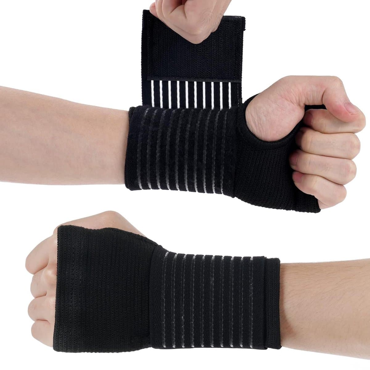 Wrist Support Brace, 2-pack Elastische Polsbrace Pols Spalk brace met riem, Adjustable Wrist Strap Polssteun Ademende Spalk, Polsspalk Zonder Metalen Staven Geweldig voor Verstuikingen, Verwondingen, Pijnverlichting of Sportgebruik(zwart) — afbeelding 1