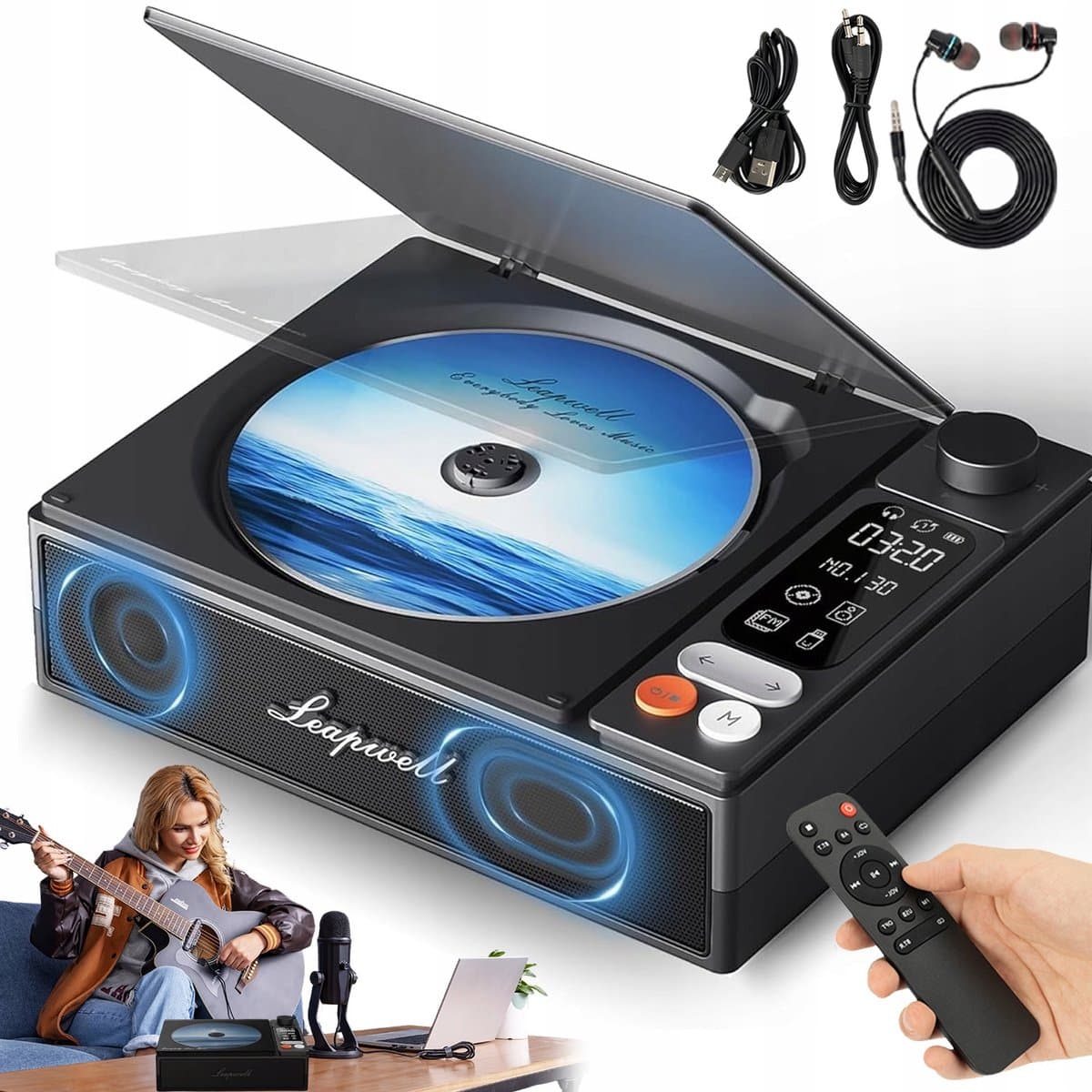 CD speler - Bluetooth luidspreker - Draagbare Multifunctionele CD speler - 4000mAh Accu & 4.5u Speeltijd - 7 Modi & Bluetooth - Retro Design & Display - Voor Thuis & Onderweg — afbeelding 1
