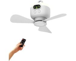 NordHaus Draagbare Plafondventilator - Hangventilator - Camping Ventilator met LED-Verlichting - USB Oplaadbaar - Afstandsbediening - 8000 mAh Accu