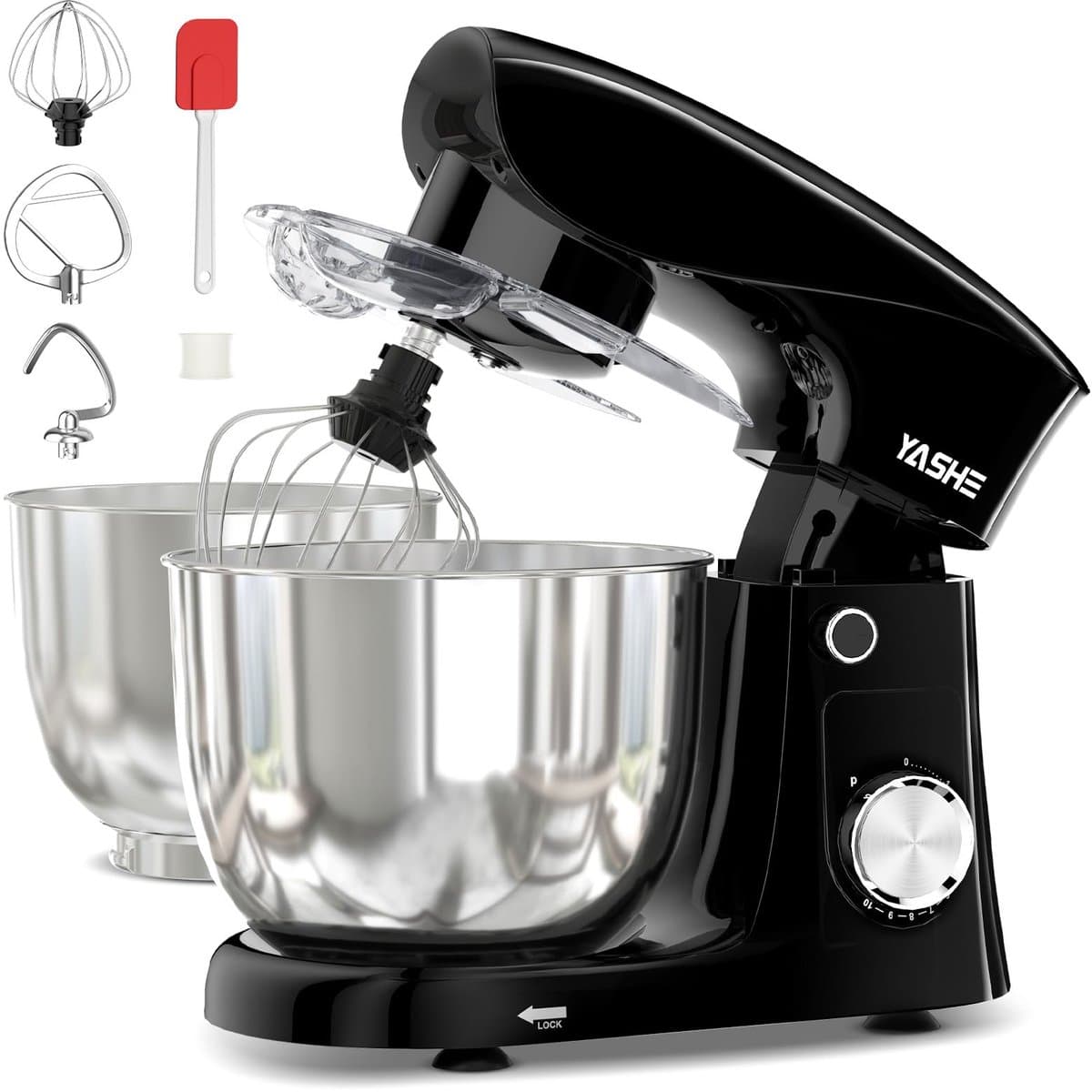 SnelShoppen - Multifunctionele Keukenmachine Standmixer 1500W met 4,5 + 5,5 L Roestvrijstalen Kommen, 10+ Snelheden, Kantelbare Kop, Deeghaak, Klopper — afbeelding 1