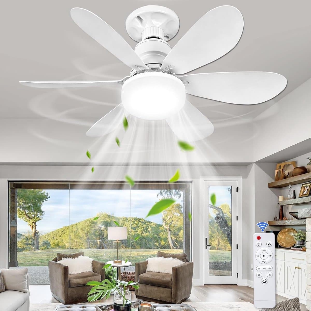 Killogood Plafondventilator met licht en afstandsbediening - 52 cm - 40 W - LED-plafondventilator met E27-fitting - 3 dimstanden - 3 snelheden - timerfunctie - voor woonkamer en slaapkamer. — afbeelding 1