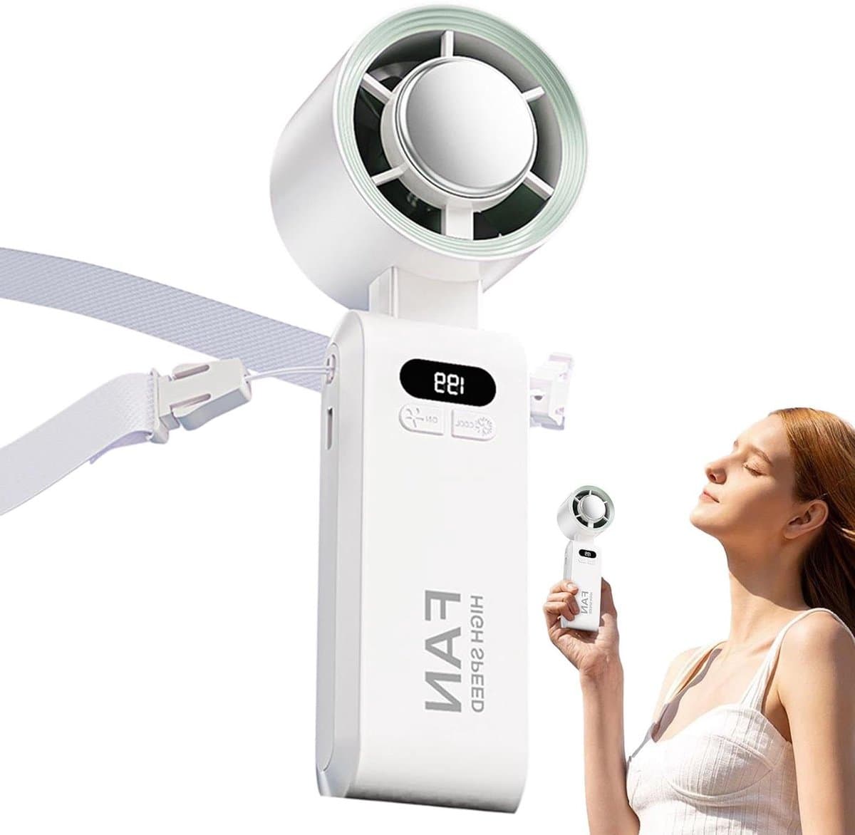 Draagbare Handventilator - USB Windmachine - Koel Blijven - Instelbare Snelheden - 177 cm - Wit — afbeelding 1