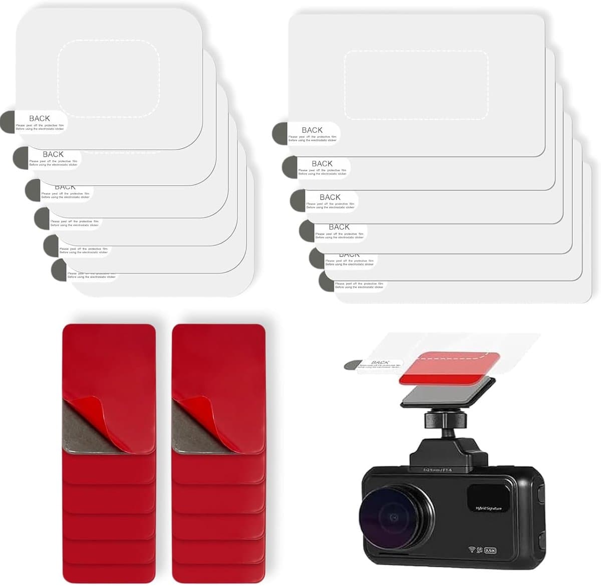 SnelShoppen - Dash Cam Zelfklevende Pads 12 Pack met Antistatische Film, Dubbelzijdige Hechtingspads voor Voorruit en Dashboard Dashcam Bevestigingsac — afbeelding 1