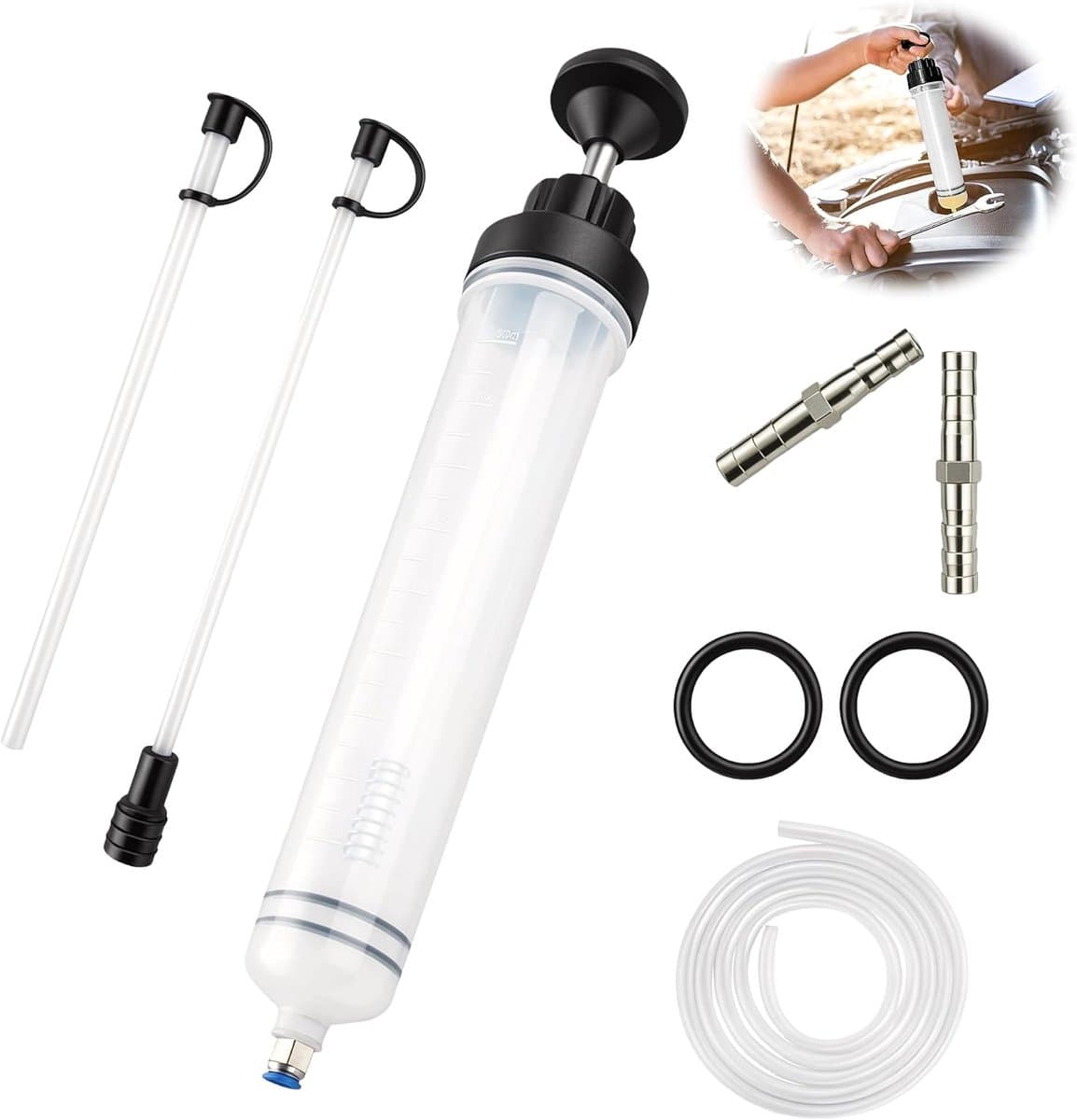 Afzuigspuit 500cc - 8-delig set met verlengslang - voor olieafzuiging in auto en grasmaaier - ShopVlot — afbeelding 1