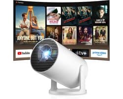 Beamer 4K Ondersteuning – Android 14 – WiFi 6 – Bluetooth 5.4 – 180° Draaibaar – Automatische Keystone-correctie