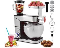 Keukenmachine - Mixer - Bakken en koken - 3-in-1 functie - 12L kom - Zilver