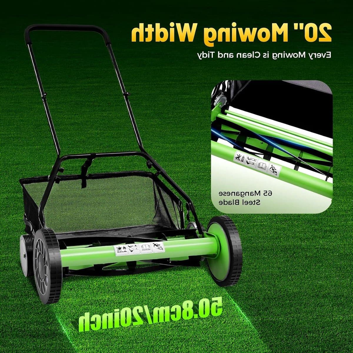 Handgrasmaaier - Kooimaaier Spindelmaaier - Gazon Onderhouden - Motorvrij Stille Werking - 50 cm - Groen/Zwart — afbeelding 1