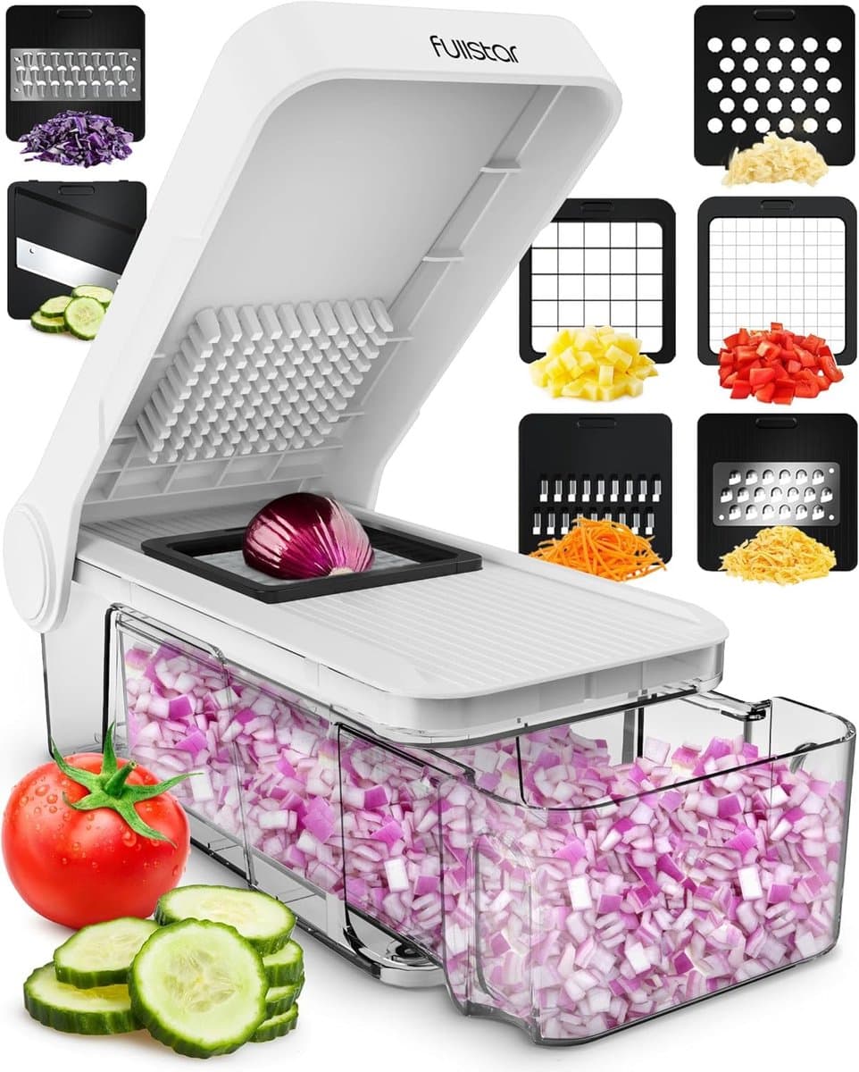 Groentehakselaar - Keuken Snijder - Snel Groenten Snijden - 7-in-1 Functies - Compact Ontwerp - Wit — afbeelding 1