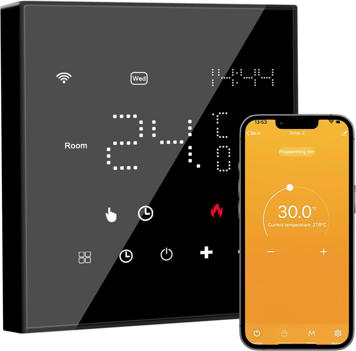 Slimme Thermostaat - Verwarming Regelaar - Verwarming Instellen - App & Voice Bediening - 86 x 86 mm - Zwart — afbeelding 1