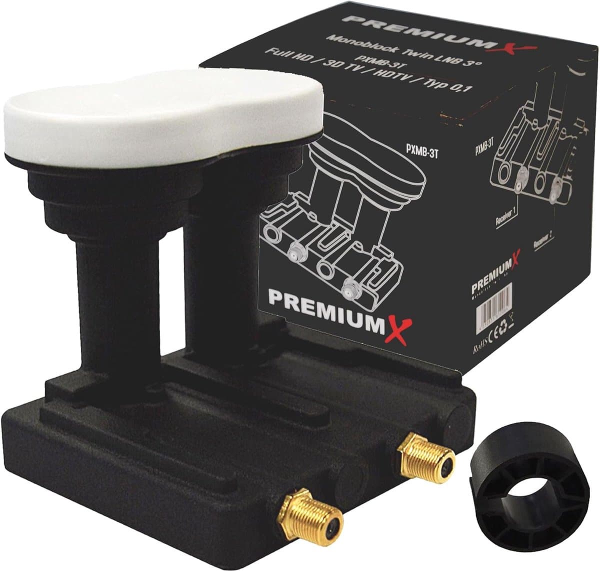 PremiumX Monoblock Twin LNB - 2 participants - 4K Full HD - with weather protection for satellite scale receiver - ShopVlot — afbeelding 1