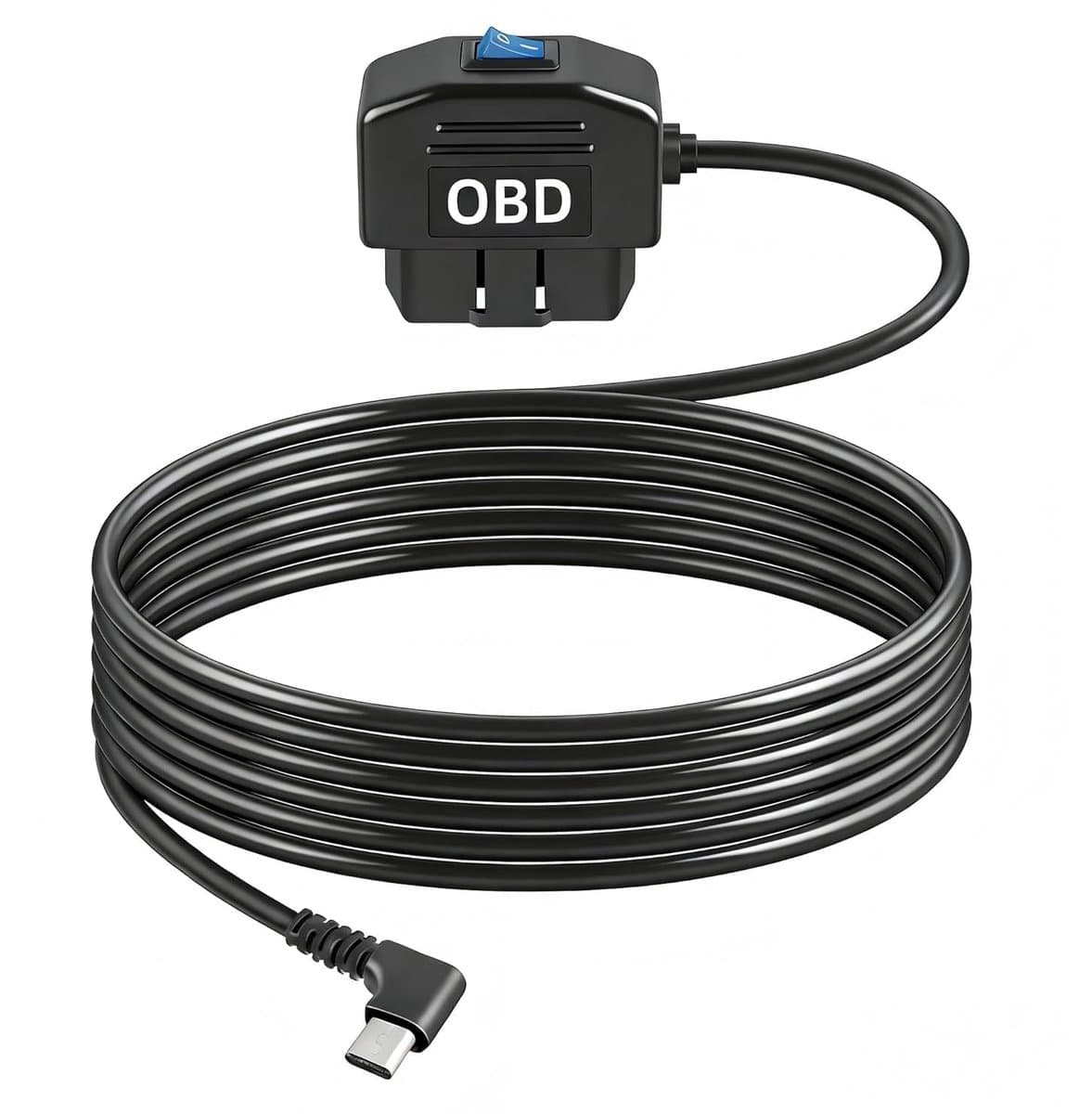 SnelShoppen - OBD Power Cable Dash Camera Hardwire Kit Type C USB, 24 Uur Surveillance, OBD2 naar Type C Adapter met Schakelaar, 12-24V voor Elektrisc — afbeelding 1