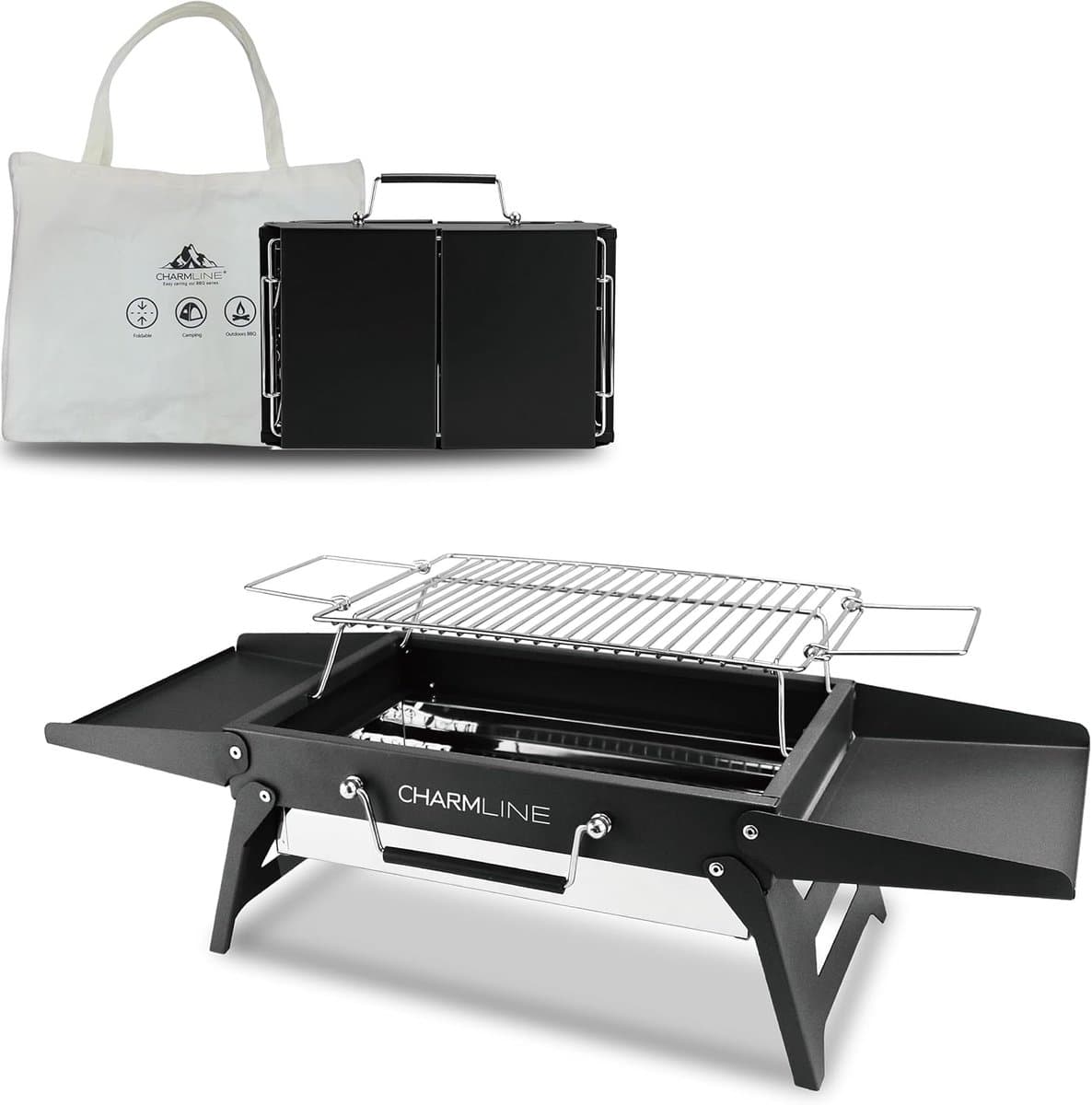 Draagbare Houtskoolbarbecue Met Werktafels BBQ Grill Outdoor Lichtgewicht Frame Ideaal Voor Picknick — afbeelding 1
