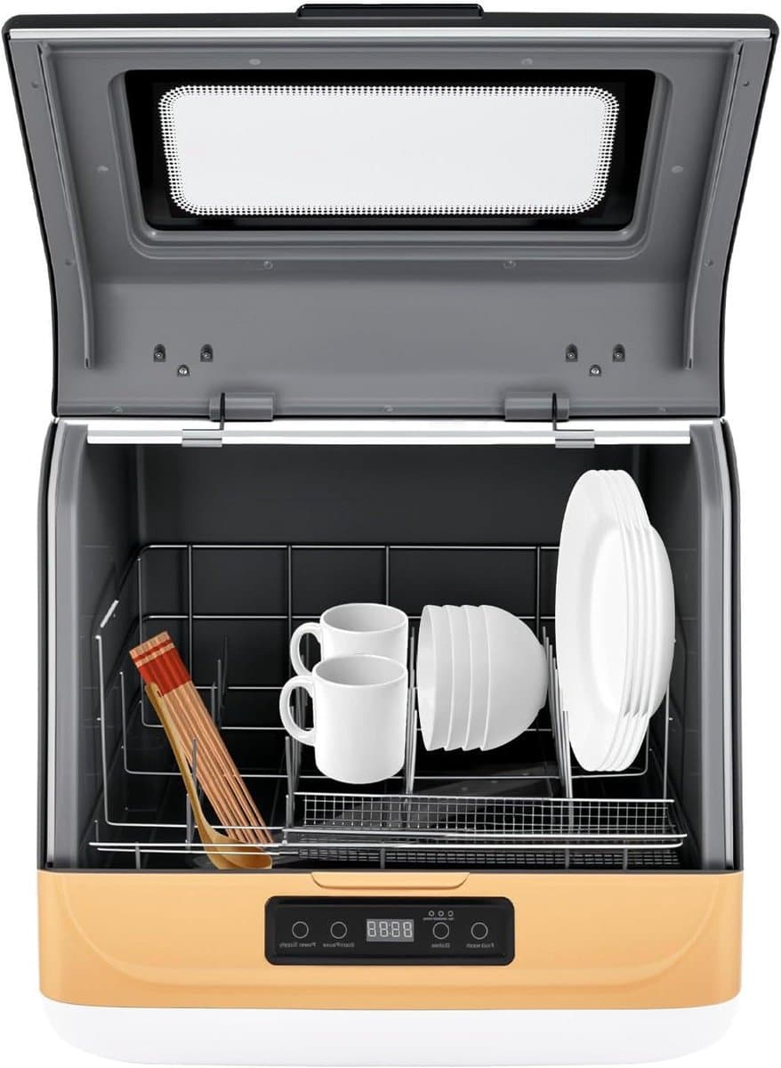 Mini Vaatwasser - Tafelmodel Vaatwasser - Keuken Gemak - 3 Wasprogramma's - 4-6 Couverts - Goud Wit — afbeelding 1