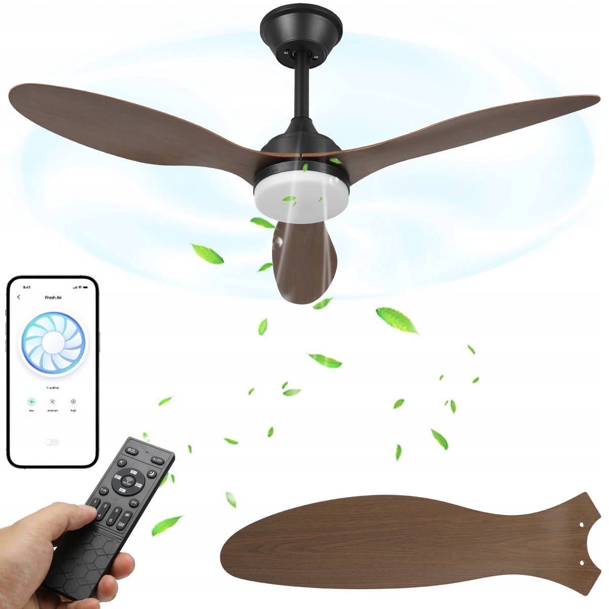 2-in-1 LED Plafondventilator Bruin – 106 cm, Met Afstandsbediening & App, Dimbare 3 Kleurtemperaturen, 6 Snelheden – Stille Omkeerbare DC Motor – Geschikt voor Woonkamer, Slaapkamer of Keuken — afbeelding 1
