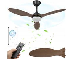 2-in-1 LED Plafondventilator Bruin – 106 cm, Met Afstandsbediening & App, Dimbare 3 Kleurtemperaturen, 6 Snelheden – Stille Omkeerbare DC Motor – Geschikt voor Woonkamer, Slaapkamer of Keuken