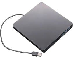 Externe DVD Brander - CD RW Writer - Bestanden Archiveren - Geïntegreerde Kabelopslag - 15.2 cm Lang - Zwart