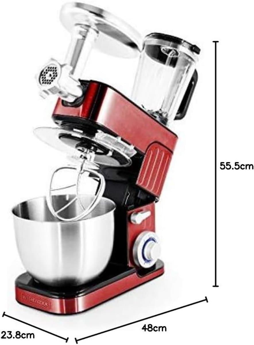 Keukenmachine - Multifunctioneel apparaat - Mee koken - Instelbare snelheidsregeling - 5.5 Liter - Rood — afbeelding 1