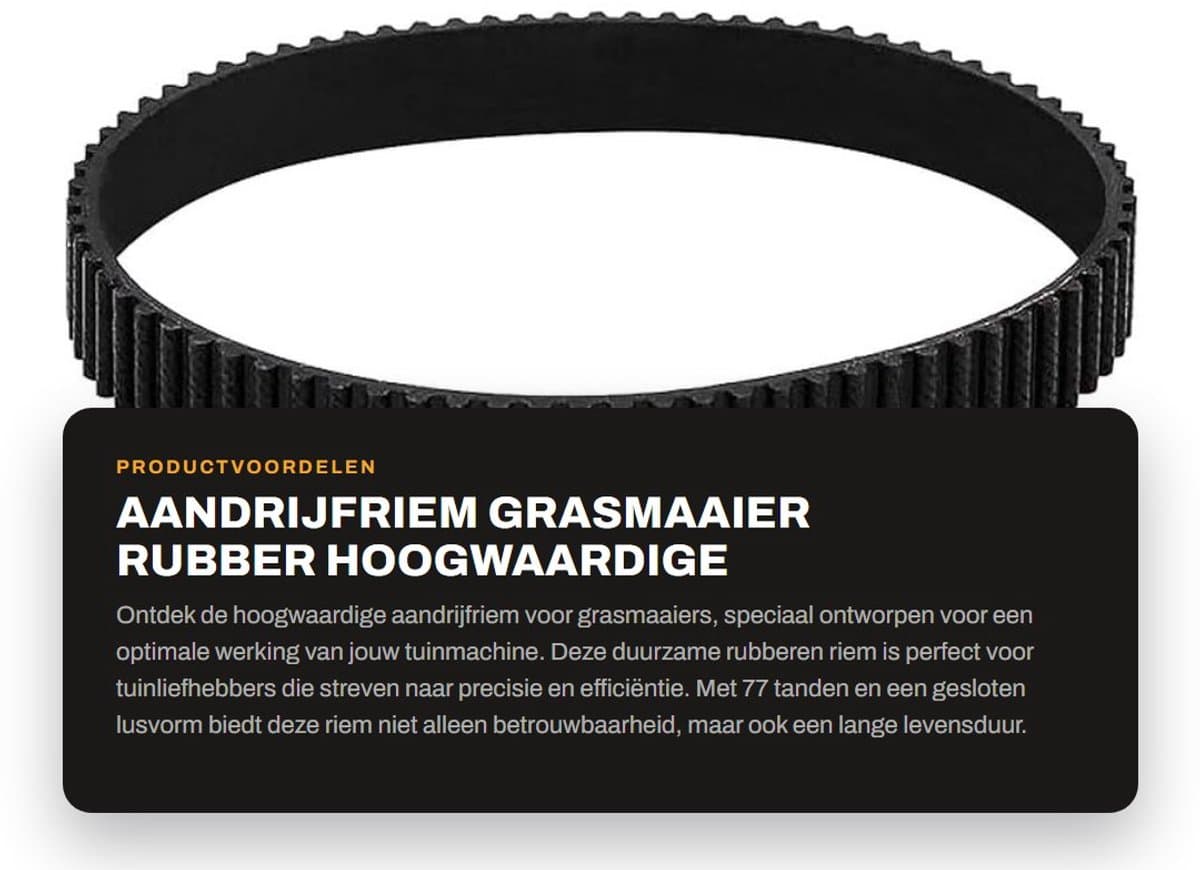 Dailygoods- Aandrijfriem Rubber - 77 Tanden - 3mm Tandhoogte - 10mm Breedte - 231mm Omtrek - Gesloten Lus - Compatibel met Black & Decker - Grasmaaier Riem — afbeelding 1
