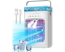 Ulisem - Draagbare airconditioner - Verdampingskoeler - 3 snelheden en 2 miststanden - 120° oscillerend - 7-kleuren nachtlampje - 2/4 uur timer - 1L tank - Type-C - Stil (35dB) - Wit