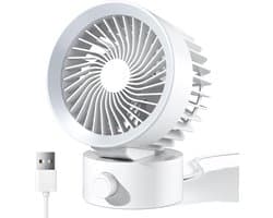 USB Bureauventilator - Sterke luchtstroom - Traploos verstelbaar - Extra stil - USB voeding - Draagbaar - Thuis, kantoor, slaapzaal & laptop - Wit