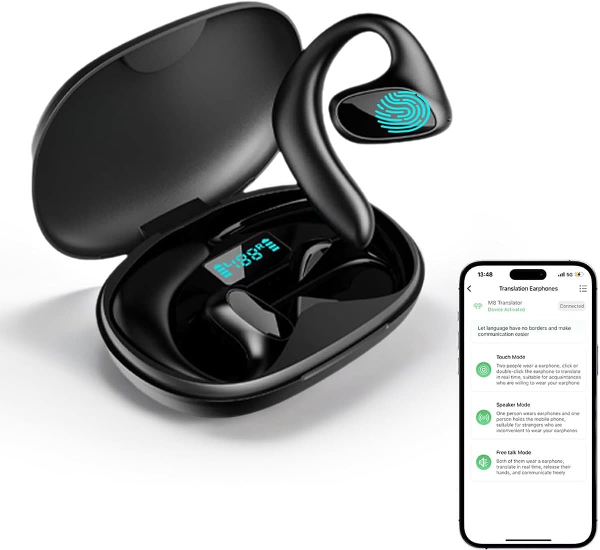translator earbuds - AI Vertaalcomputer - AI-vertaling oordopjes Real Time - 144 Talen Real-Time Vertaling - Bluetooth-headset - Translator - AI Vertaler - Draagbaar - draadloze hoofdtelefoon - zwart — afbeelding 1