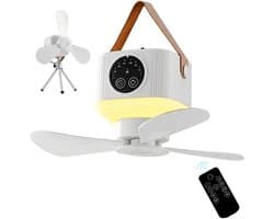 KZQ Draagbare tentventilator plafondventilator 4 snelheden stil dimbaar LED licht afstandsbediening met timer voor camping tent RV