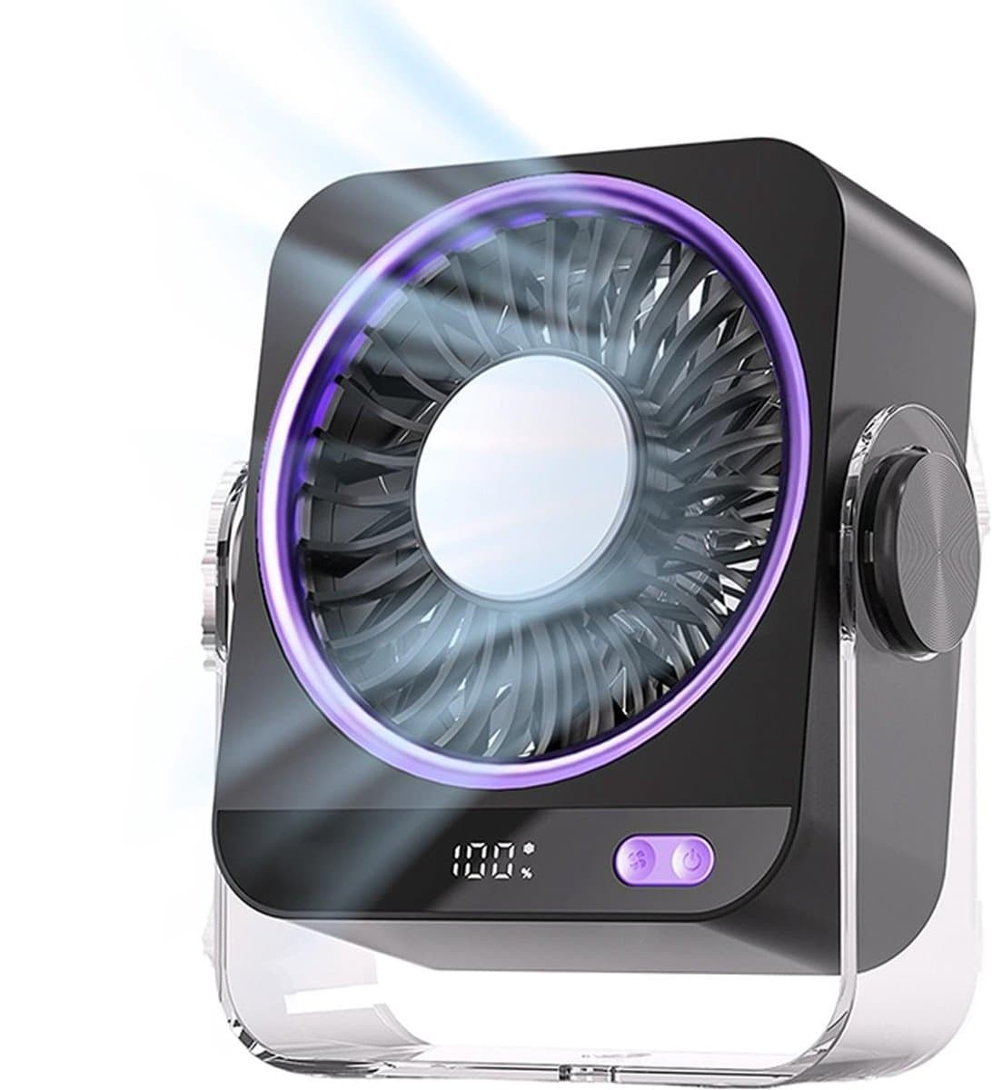Tafelventilator met Koelelement - Mini Ventilator - Ventilator met digitaal batterijdisplay - Aircooler - Luchtkoeler - USB Ventilator - Mini Airco - Bureau Ventilator - Ventilator met Water - Waterkoeling - Air Cooler -Paars — afbeelding 1