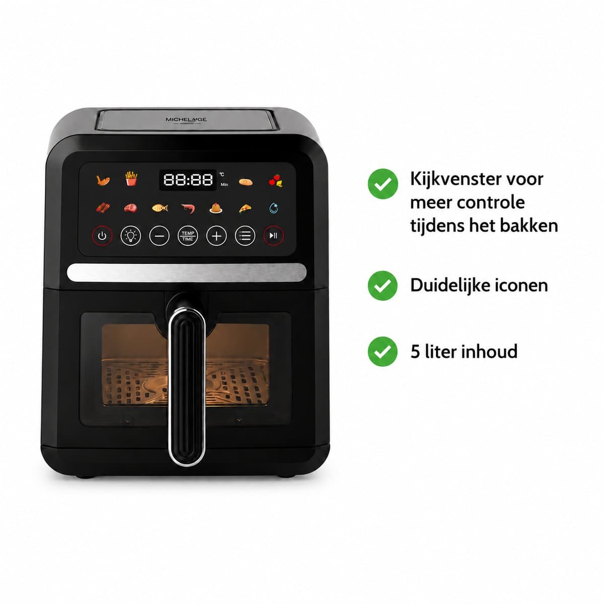 Michelino Heteluchtfriteuse - 5L - 1500W - Sichtfenster - 60-200°C - Timer tot 720 min - Antiaanbaklaag - Zwart — afbeelding 1