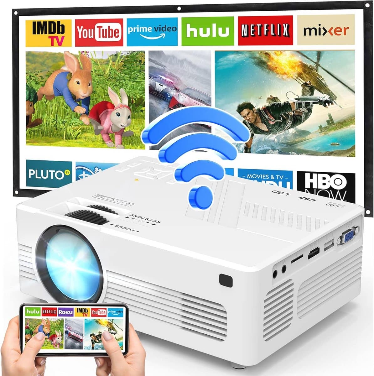 Draagbare Full HD Wifi Beamer - Mini Videoprojector met 9000 Lumen voor Thuisbioscoop - Compatibel met Smartphone, Laptop, TV-Stick — afbeelding 1