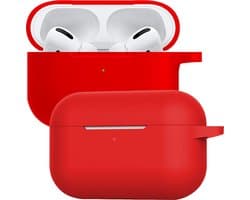 Case - Geschikt voor Apple AirPods Pro 2 - Siliconen Hoes met Clip - Silicone Hoesje Cover - Rood