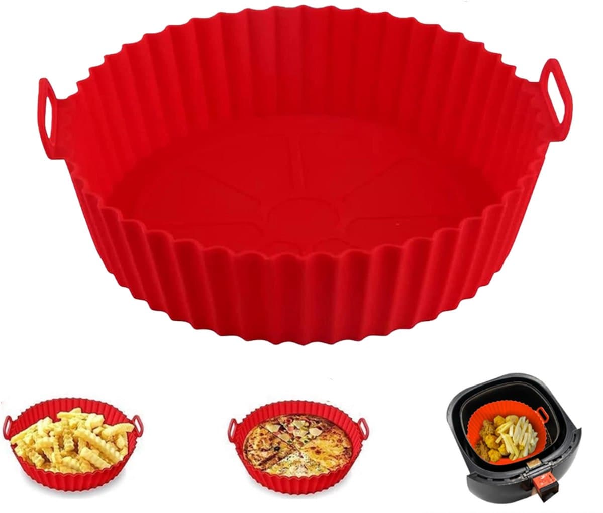 Siliconen airfryer bakr - Siliconen airfryer schaal - Airfryer siliconen bakvorm -Herbruikbare siliconen airfryer bak - Siliconen bakmat voor airfryer - Siliconen bakvorm voor airfryer - bakmandje - 17.5 cm diameter - herbruikbare ovenbakvorm — afbeelding 1