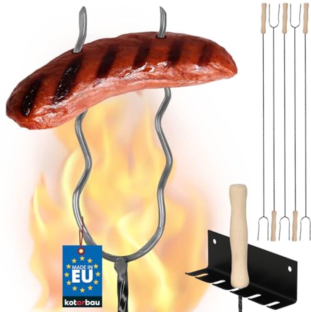 KOTARBAU® 5 Stuks Grillspiesen, Staal, 100 cm, Spiesen met Houten Handvat, met Haak, Lange Spiesen, Kampvuur Vork, Stevige Grillspiesen — afbeelding 1