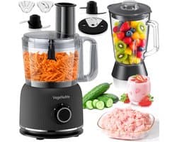 Krachtige Keukenmachine met Blender en Hakmolen - 1500W RVS Mixer met Glazen Kan