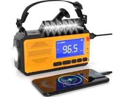 Crestone Noodradio - 10.000 mAh - 2026 verbeterde versie - Solar Opwindbaar - Solar Powerbank Zonneenergie - Draagbare Radio op batterijen - Zaklamp led oplaadbaar - Survival Noodpakket - Oranje