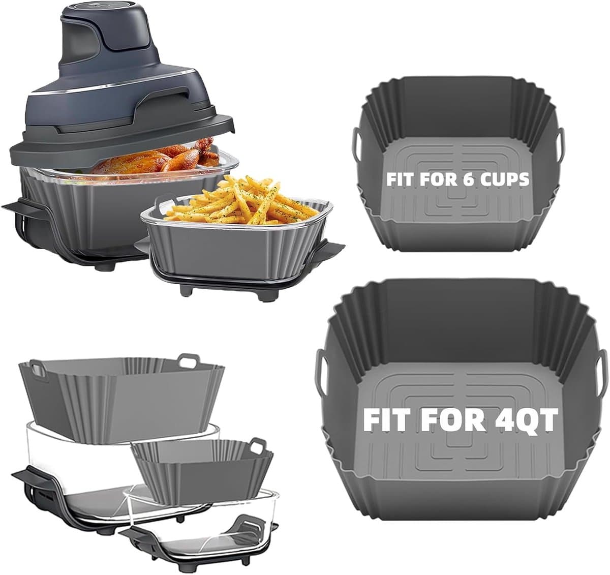 2-pack siliconen airfryervoeringen voor Geschikt voor Ninja Crispi FN101GY/FN101SG/FN101ST, Geschikt voor 4-QT en 6-cup 4-in-1 glazen airfryeraccessoires — afbeelding 1