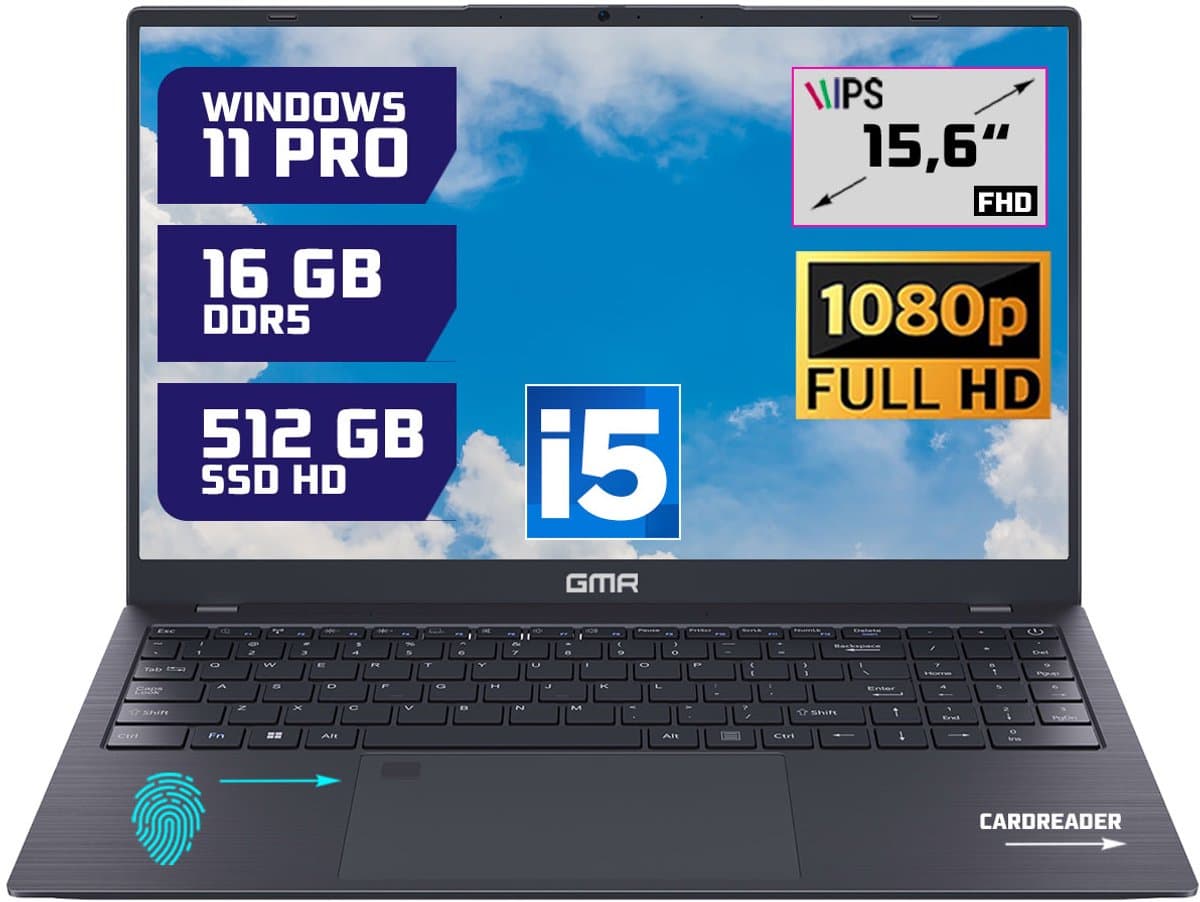 GMR - 15.6 Inch Full HD Laptop - Intel Core i5 - 16GB DDR5 RAM - 512GB SSD - Windows 11 Pro voor Thuis, Office en Studie notebook — afbeelding 1