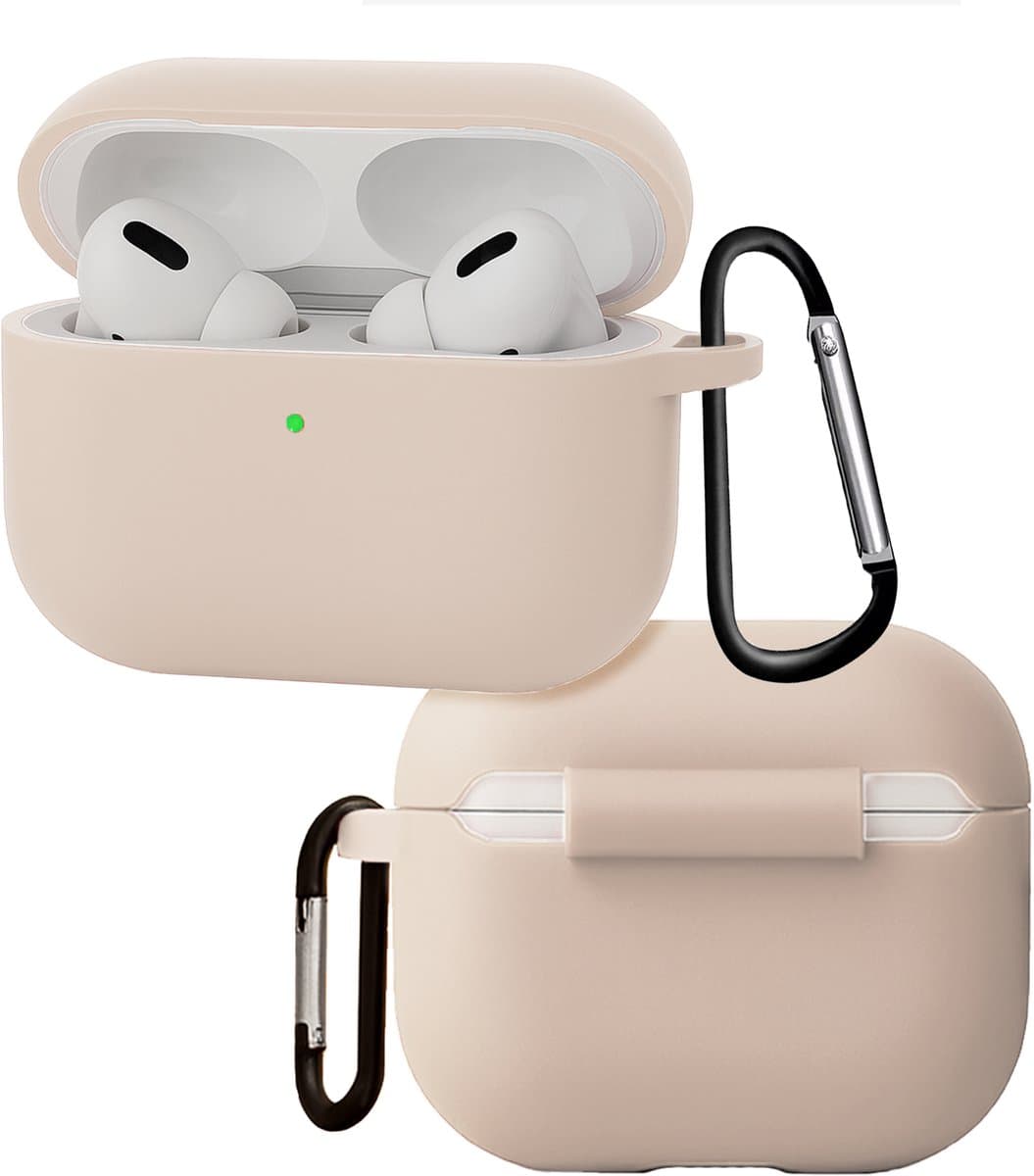 Hoes - Geschikt voor Apple Airpods Pro 3 - Siliconen Hoesje met Clip - Silicone Case Cover - Zand — afbeelding 1