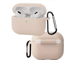 Hoes - Geschikt voor Apple Airpods Pro 3 - Siliconen Hoesje met Clip - Silicone Case Cover - Zand