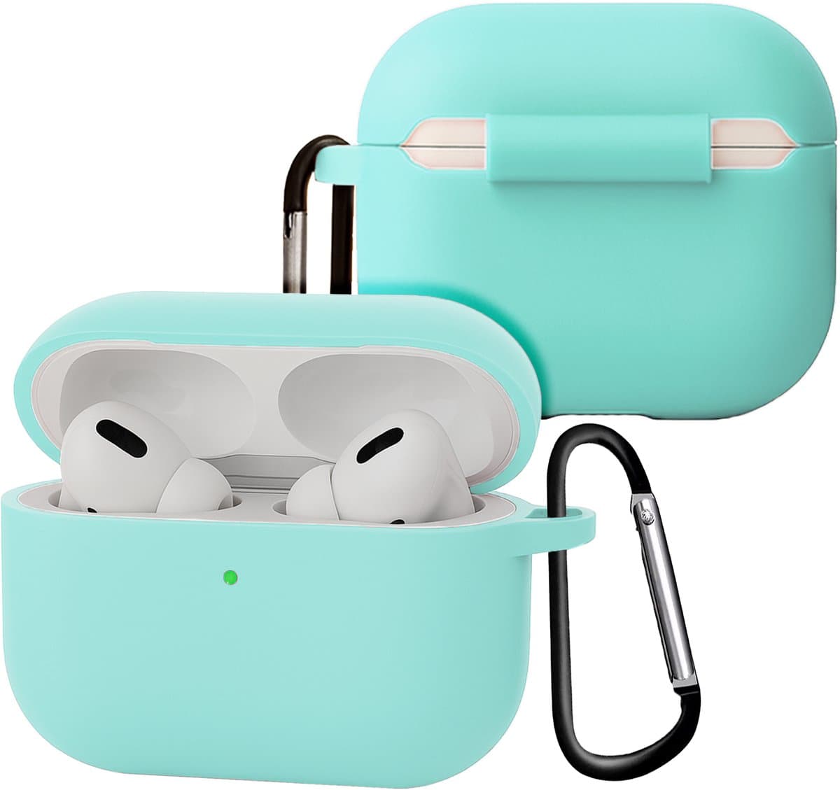 Case - Geschikt voor Apple Airpods Pro 3 - Siliconen Hoes met Clip - Silicone Hoesje Cover - Mintgroen — afbeelding 1