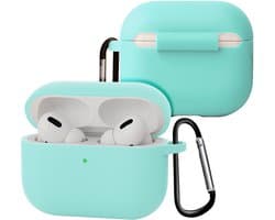 Case - Geschikt voor Apple Airpods Pro 3 - Siliconen Hoes met Clip - Silicone Hoesje Cover - Mintgroen