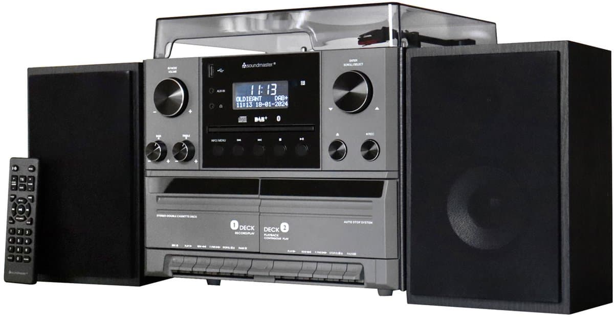 Soundmaster MCD5600SW - muziekcenter met platenspeler, bluetooth, CD, dubbel Cassette deck, encoding USB en DAB+, zwart — afbeelding 1