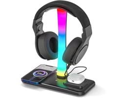RGB Gaming Headset Houder met Draadloos Opladen en 7 Verlichtings Effecten