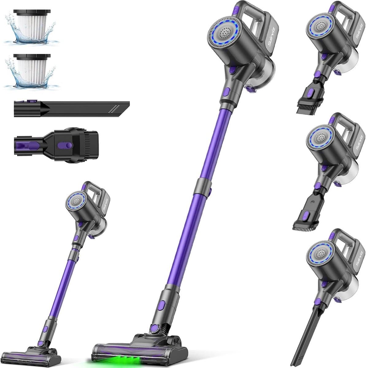 NETTLIFE Steelstofzuiger - Akku - 40 min looptijd - 500 W - 2 in 1 vloerwisser - Draadloze Accustofzuiger - 40KPa - Paars - 4 Zuigniveaus Vacuum Cleaner - met zelfstaande functie - met groen Licht - ideaal voor harde vloeren | tapijten | dierenharen — afbeelding 1