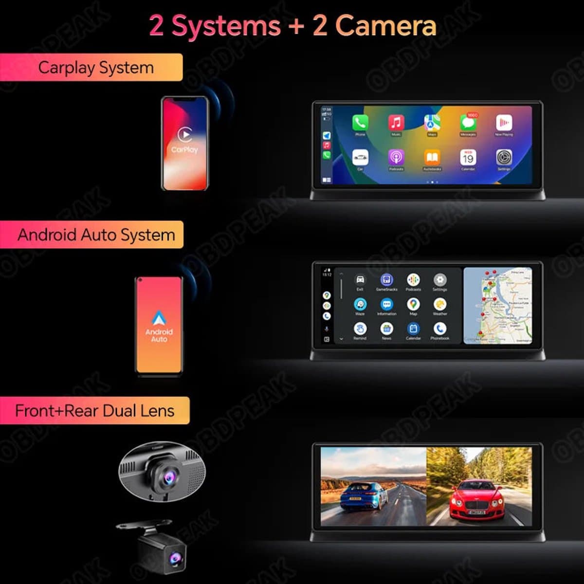 Dashcams - Dashcam voor Auto - Super Compact - FullHD video - Wifi - Parkeermodus - 16:9 - 11.3 inch Scherm - Dubbele Lens - Zwart — afbeelding 1
