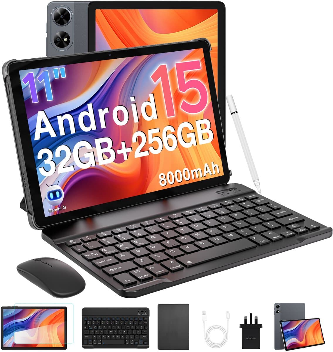 DOOGEE Tab G6 + Tablet met Keyboard Slot SIM Kaart Android 15 11" FHD + 90HZ 8Go + 256Go 8000mAh Gemini AI Unisoc T7280 - Grijs — afbeelding 1