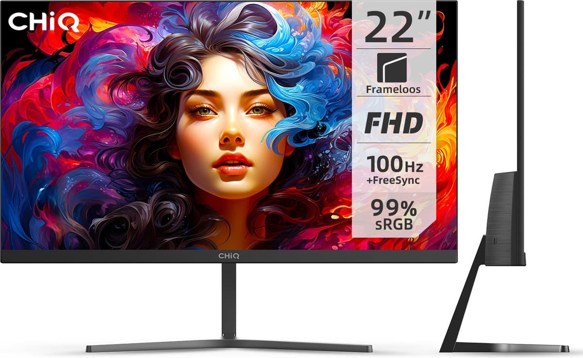 CHiQ 22F650 - 22 Inch Monitor - FHD (1920x1080) PC Monitor - 100 Hz - FreeSync - Ultraslank - HDMI/VGA - VESA Monteerbaar - Nieuw 2024 — afbeelding 1