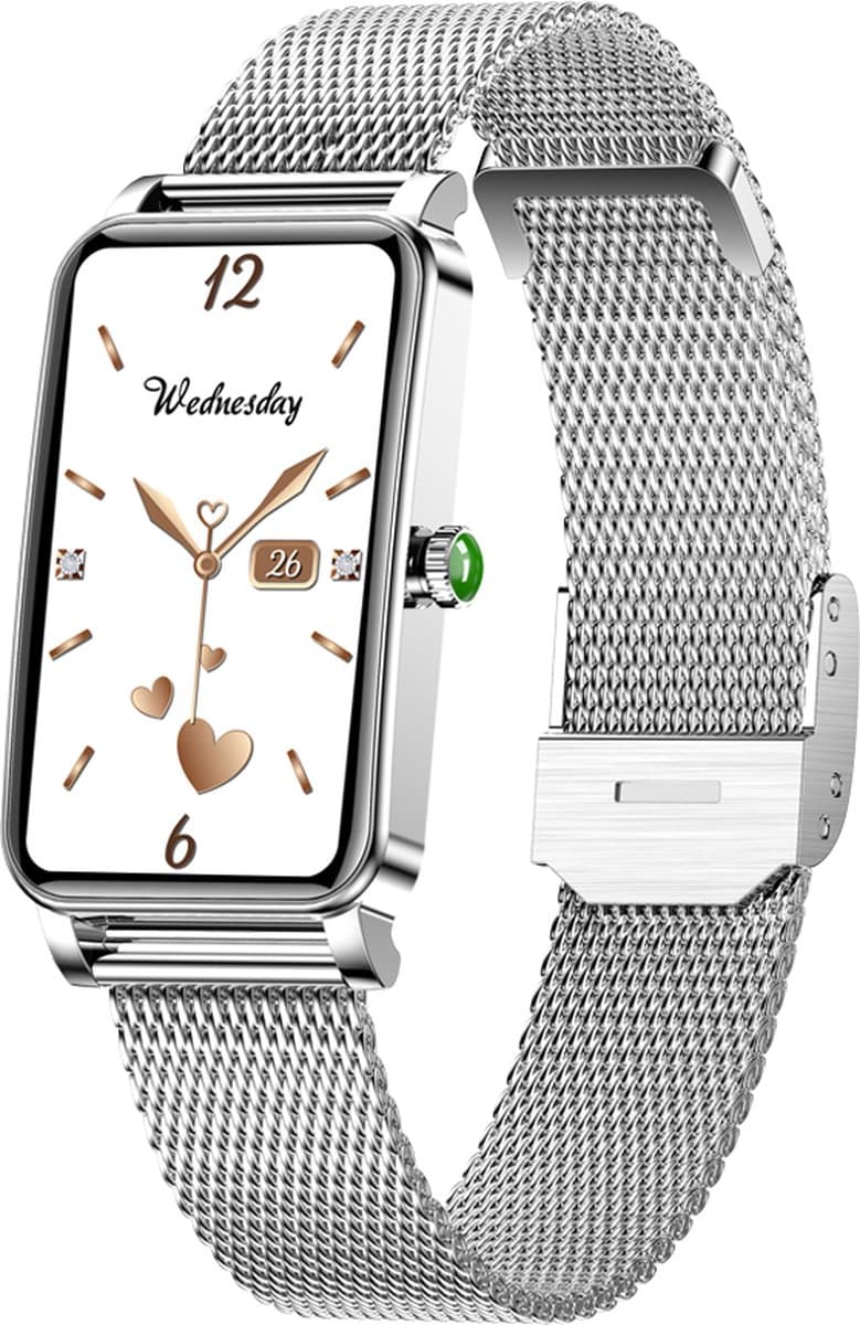 DrPhone Ai Hydro2 Smartwatch Dames – Slim Horloge met Hartslag-, Bloeddruk- & Zuurstofmeting – Menstruatie- & Slaapmonitor, Stappenteller & 12 Sportmodi – Zilver — afbeelding 1