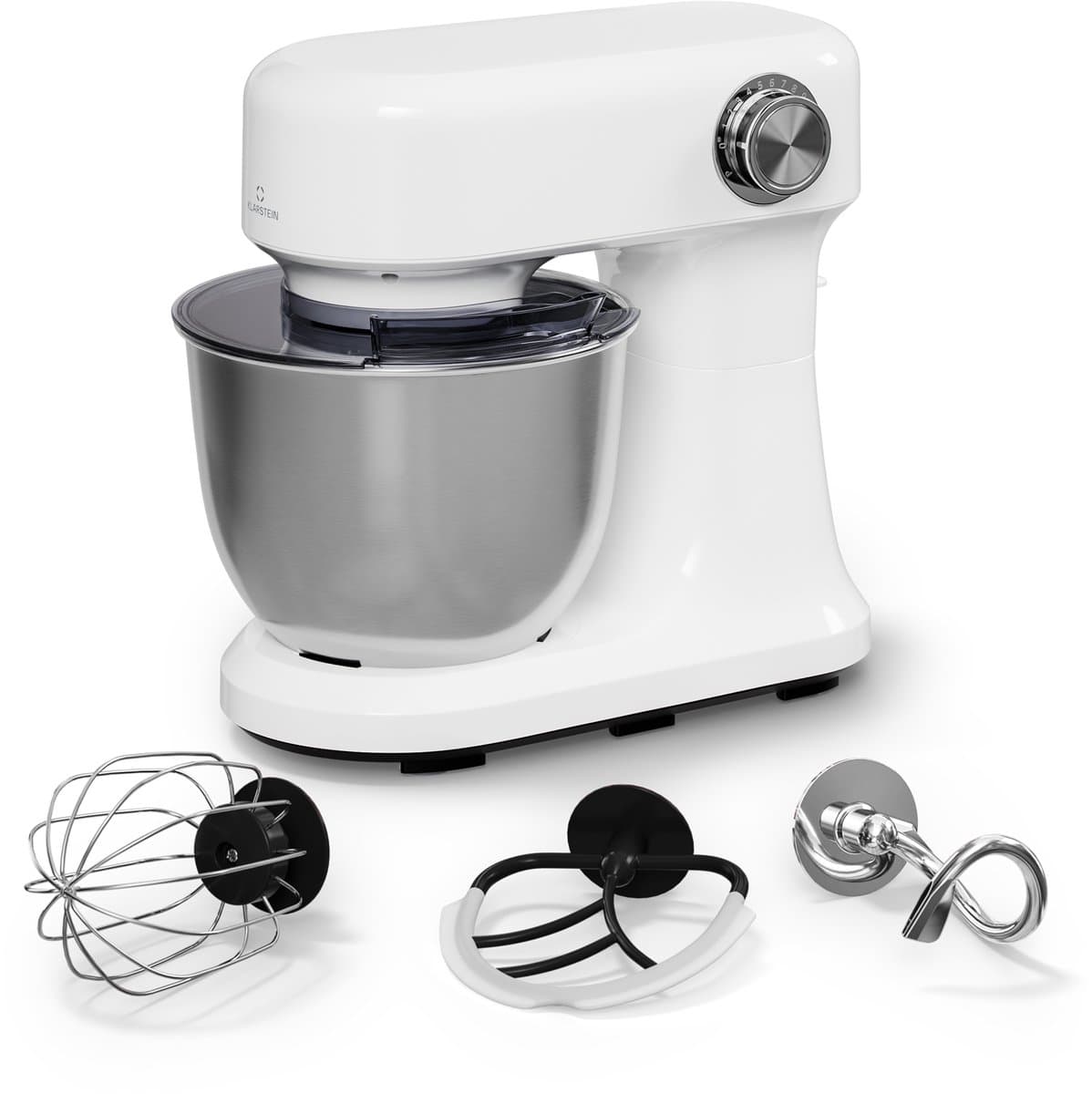 Klarstein Bella Evo 1500W keukenrobot – 5 liter roestvrijstalen kom, 12 snelheden, planetaire mixfunctie, pulsefunctie, deeghaak, klopper en garde, keukenrobot voor bakken, wit — afbeelding 1