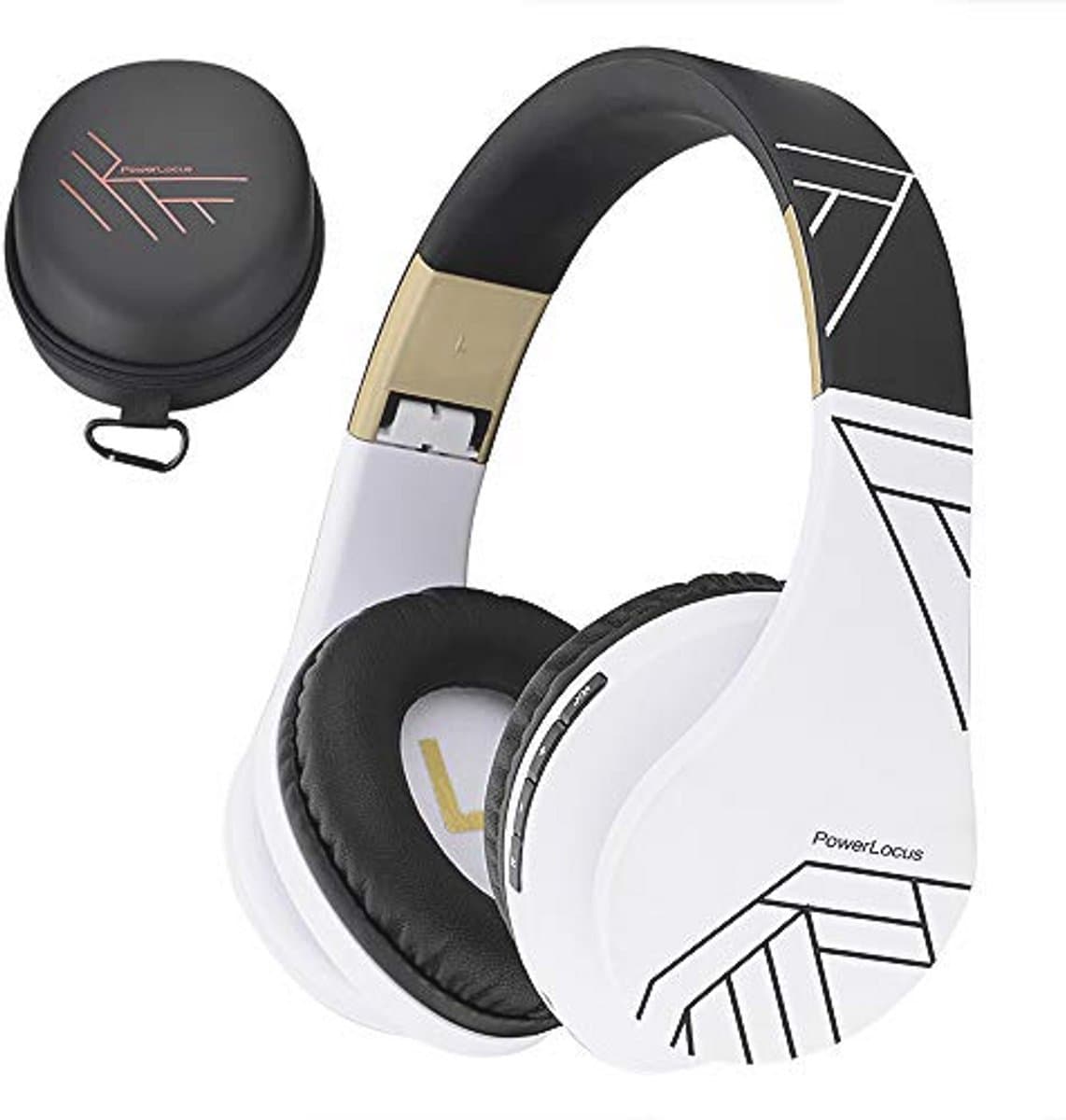 Bluetooth Koptelefoons, PowerLocus P2 draadloze Over-Ear Koptelefoon Inklapbaar, Met microfoon, Micro SD slot, FM Radio, draadloze en kabel Koptelefoon voor Smartphone,Tablets,Laptops,TV (Zwart/Wit) — afbeelding 1