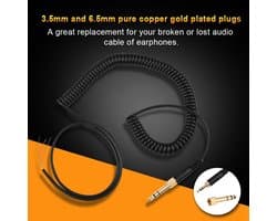 Vervangende Spiraalkabel met 3.5mm en 6.5mm Adapter voor Hoofdtelefoons